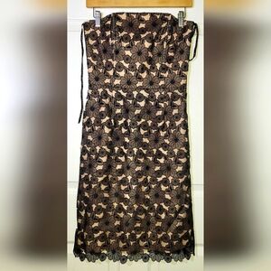 Mark Shale Black Floral Lace Nude Lined Strapless Dress Size 4